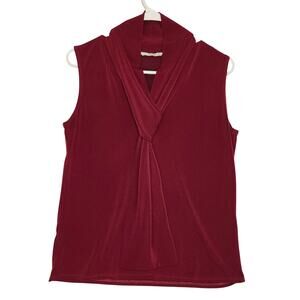 JM Fleurette Women's Red Sleeveless Top V-Neck Tie, Size L